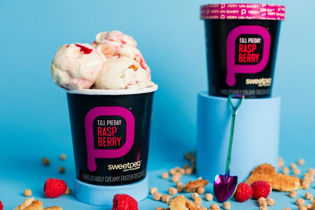 Two pints of SweetPea's non-dairy plant-based Raspberry ice cream