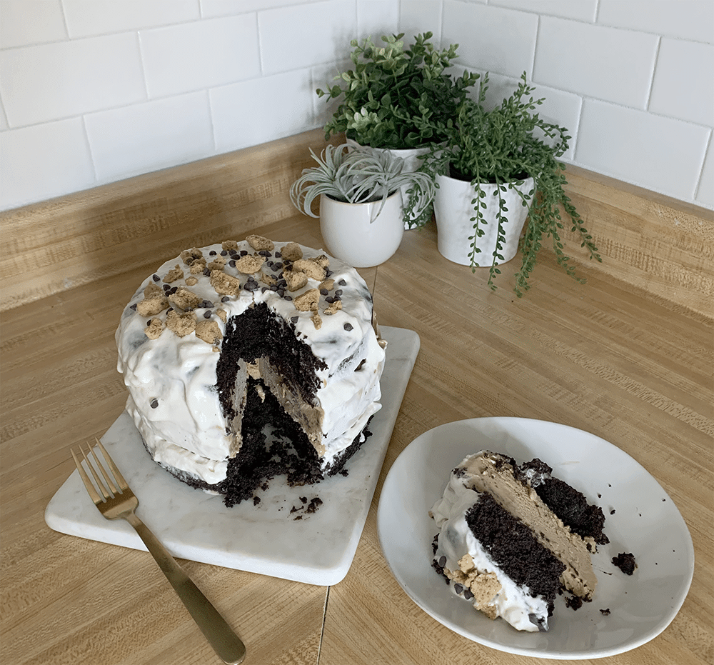 Homemade ice cream cake made with SweetPea non-dairy Cold Brew ice cream